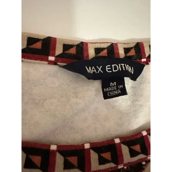 Women M Max Edition Floral Geometrical Symmetrical knit/cotton top blouse marron - Picture 2 of 8